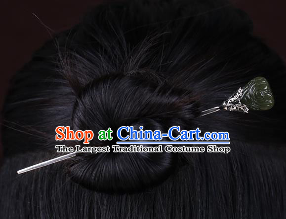 China National Jade Hairpin Handmade Hair Jewelry Accessories Traditional Cheongsam Carving Silver Hair Clip