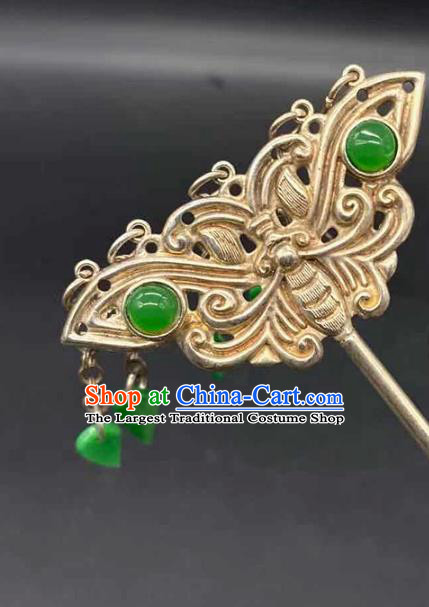 China Traditional Hair Accessories Classical Silver Carving Butterfly Hairpin Handmade Tassel Hair Stick