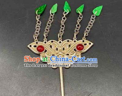 China Handmade Tassel Agate Hair Stick Traditional Hair Accessories Classical Silver Carving Butterfly Hairpin