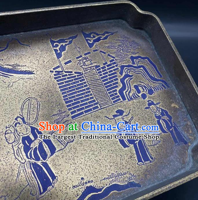 Handmade Chinese Lacquer Painting Tray Ornaments Traditional Brass Salver Accessories Teaboard
