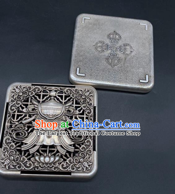 Handmade Chinese Ink Box Ornaments Traditional Brass Craft Carving Lotus Ink Cartridge