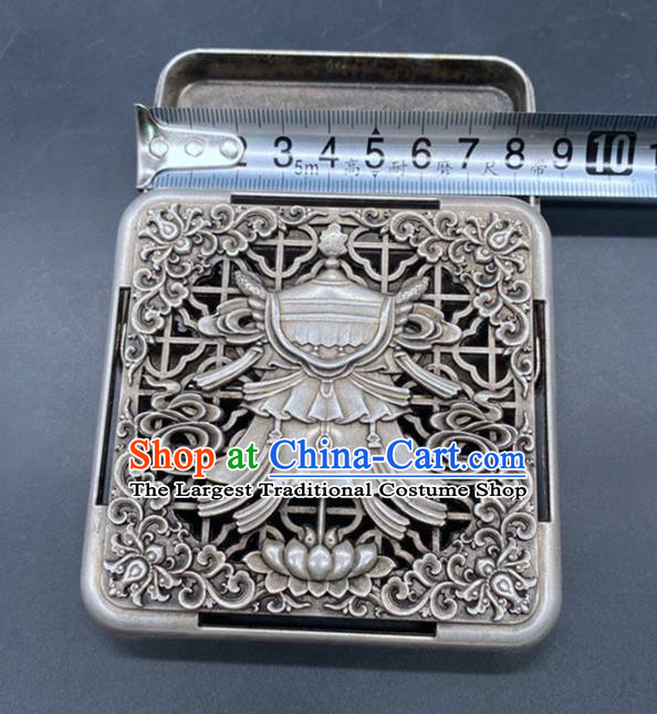 Handmade Chinese Ink Box Ornaments Traditional Brass Craft Carving Lotus Ink Cartridge