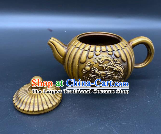 Handmade Chinese Carving Dragon Teapot Ornaments Traditional Brass Craft Teakettle