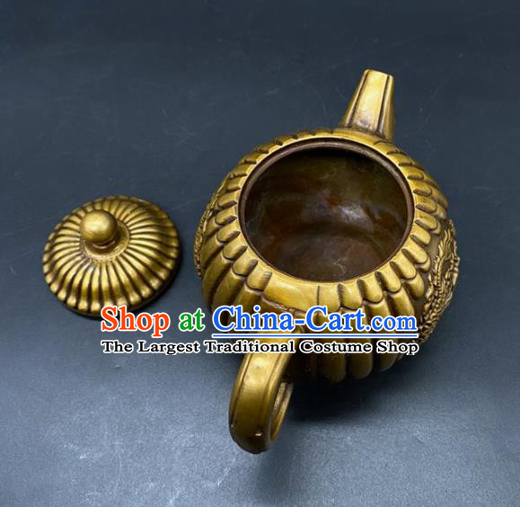 Handmade Chinese Carving Dragon Teapot Ornaments Traditional Brass Craft Teakettle