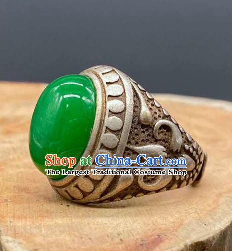 China Handmade Jewelry Accessories Traditional Chrysoprase Thimble Circlet National Silver Ring