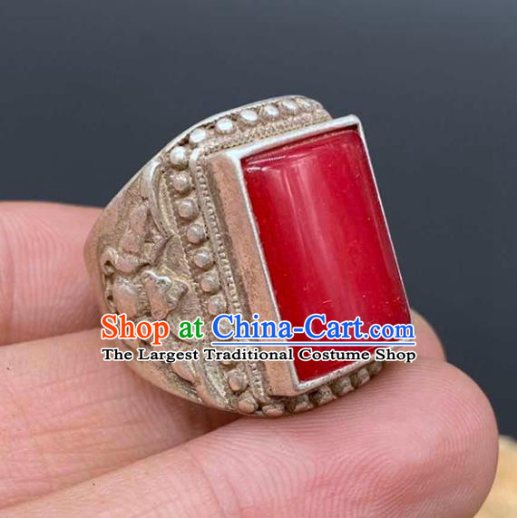 China National Silver Ring Handmade Jewelry Accessories Traditional Ruby Thimble Circlet