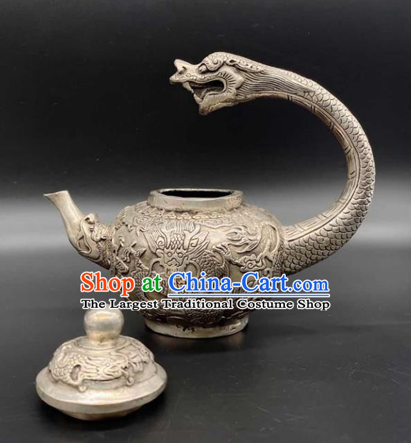Handmade Chinese Carving Dragon Teapot Ornaments Traditional Brass Craft Flagon