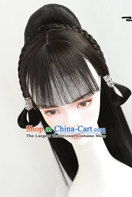China Handmade Ancient Young Lady Wig Sheath Traditional Ming Dynasty Princess Wiggery Headdress