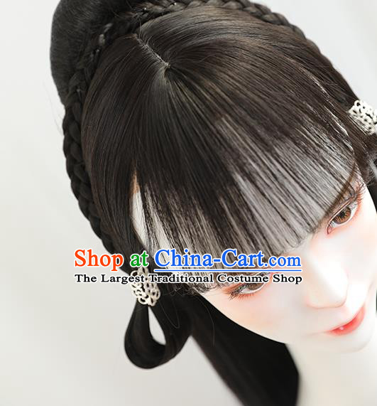 China Handmade Ancient Young Lady Wig Sheath Traditional Ming Dynasty Princess Wiggery Headdress