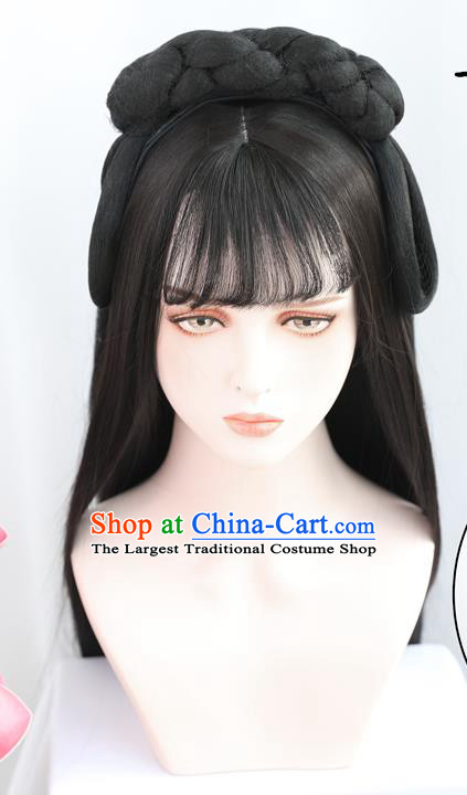 China Traditional Ming Dynasty Wiggery Headdress Handmade Ancient Country Lady Wig Sheath Hair Clasp