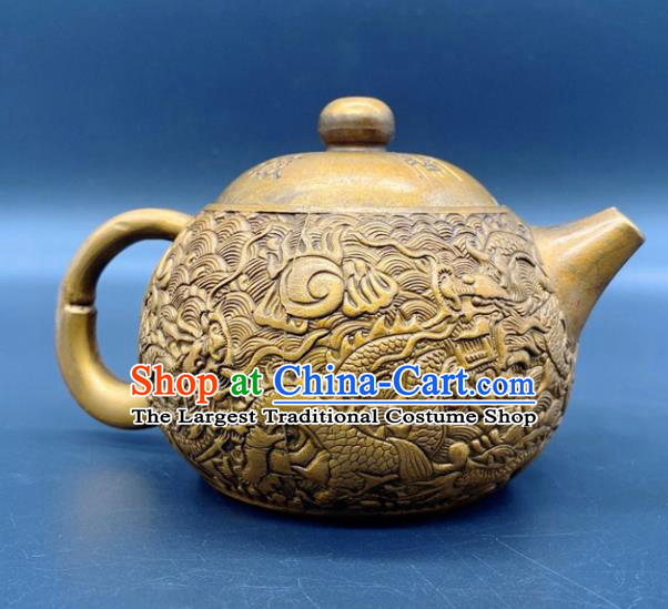 Handmade Chinese Carving Dragon Teapot Ornaments Traditional Brass Craft Copper Kettle