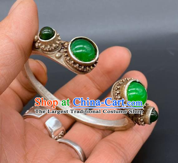 China National Silver Bracelet Handmade Jewelry Accessories Traditional Qing Dynasty Gems Bangle