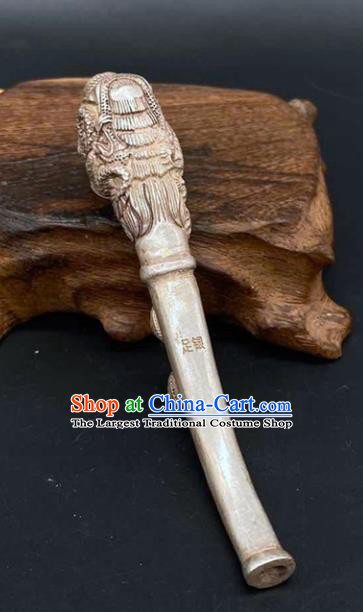 Handmade Chinese Carving Dragon Head Tobacco Pipe Ornaments Traditional Brass Craft