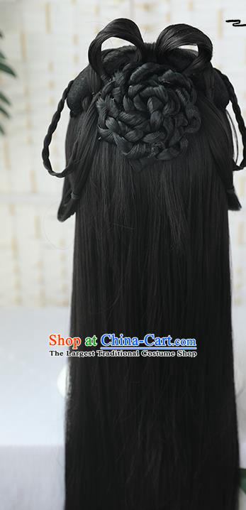 China Traditional Jin Dynasty Noble Lady Straight Bangs Wiggery Headdress Handmade Ancient Princess Wig Sheath