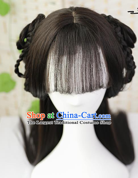 China Traditional Song Dynasty Servant Girl Wiggery Headdress Handmade Ancient Maid Lady Wig Sheath