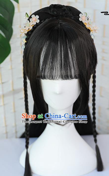 China Traditional Song Dynasty Young Beauty Wiggery Headdress Handmade Ancient Female Swordsman Straight Bang Wig Sheath