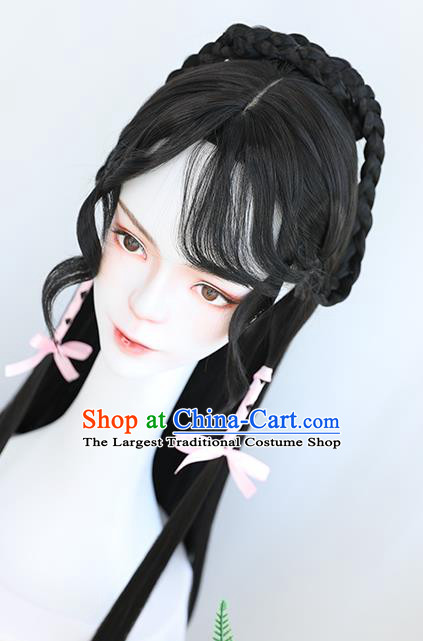 China Traditional Tang Dynasty Curly Wiggery Headdress Handmade Ancient Young Lady Wig Sheath