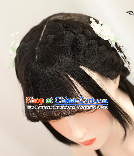 China Traditional Song Dynasty Village Girl Straight Bangs Wiggery Headdress Handmade Ancient Country Lady Wig Sheath