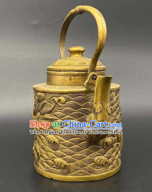 andmade Chinese Carving Dragon Teapot Ornaments Traditional Brass Kettle Accessories