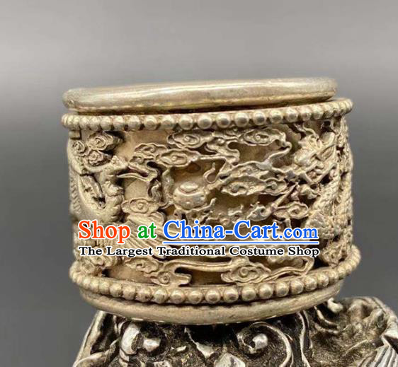 China National Silver Carving Dragon Ring Handmade Jewelry Accessories Traditional Thimble Circlet