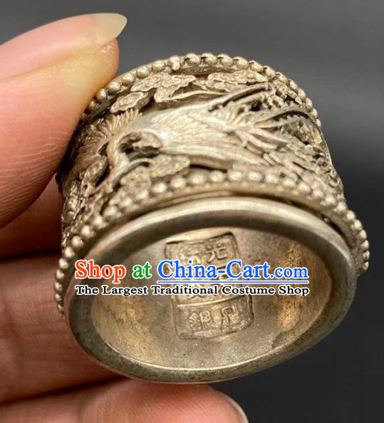 China National Silver Carving Dragon Ring Handmade Jewelry Accessories Traditional Thimble Circlet