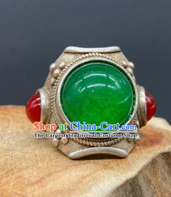 China Handmade Silver Jewelry Accessories Traditional Chrysoprase Thimble Circlet National Agate Ring
