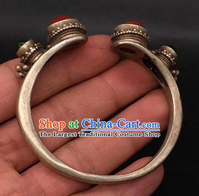 China National Agate Bracelet Handmade Jewelry Accessories Traditional Silver Bangle