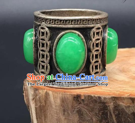 China National Jade Ring Handmade Jewelry Accessories Traditional Silver Circlet Thimble