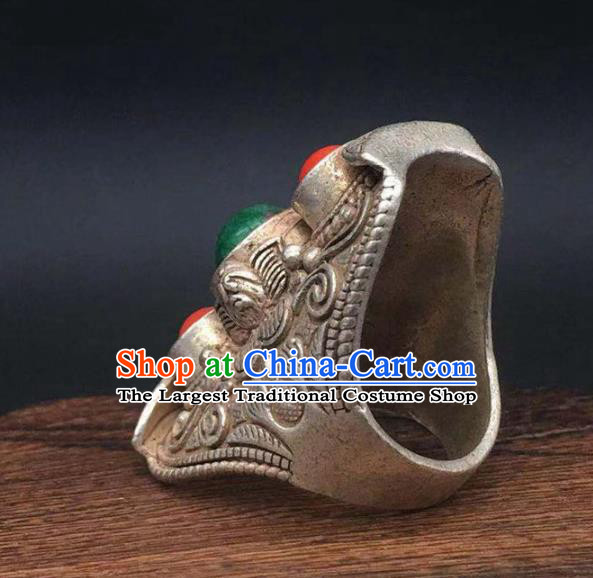 China National Gems Ring Handmade Jewelry Accessories Traditional Silver Circlet Thimble