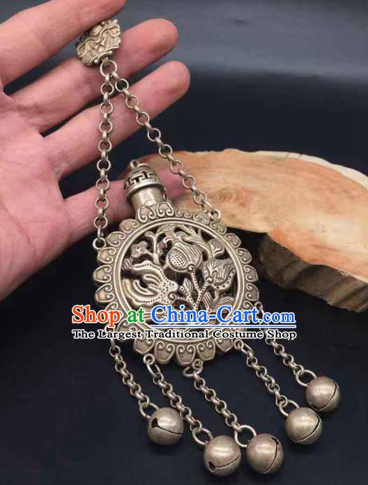 Chinese Classical Ethnic Silver Accessories National Sachet Pendant Jewelry Handmade Carving Lotus Brooch