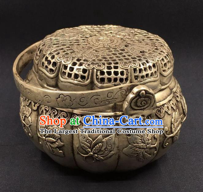 Handmade Chinese Carving Butterfly Censer Ornaments Traditional Brass Accessories Cupronickel Handwarmer