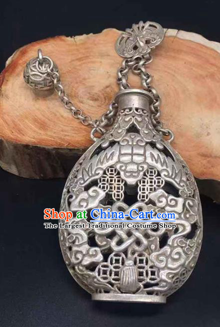 Chinese National Sachet Pendant Jewelry Handmade Carving Brooch Classical Ethnic Silver Accessories