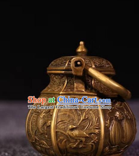 Handmade Chinese Carving Mandarin Duck Teapot Ornaments Traditional Brass Accessories Tea Kettle