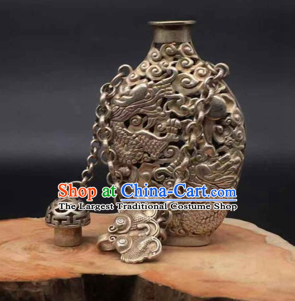 Chinese Handmade Carving Dragon Brooch Classical Ethnic Silver Accessories National Sachet Pendant Jewelry