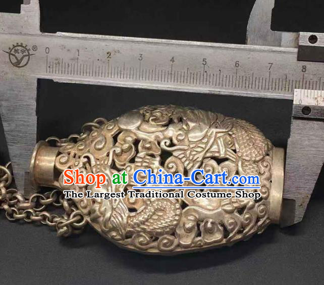 Chinese Handmade Carving Dragon Brooch Classical Ethnic Silver Accessories National Sachet Pendant Jewelry