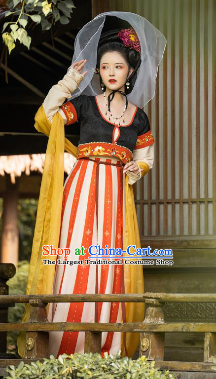 China Traditional Tang Dynasty Royal Princess Gao Yang Historical Clothing Ancient Palace Infanta Embroidered Hanfu Dress