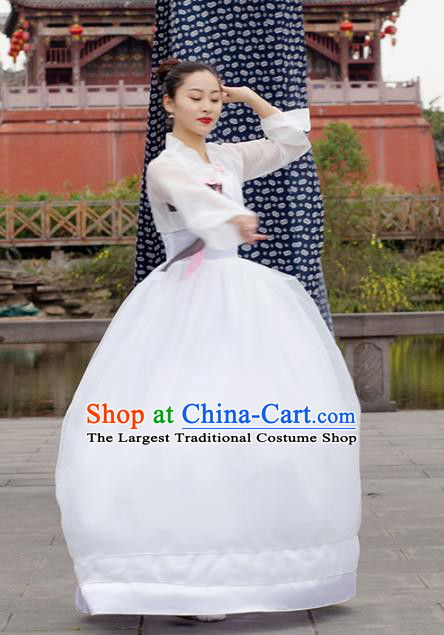 Chinese Classical Dance Stage Performance Clothing Traditional Korean Nationality Dance White Dress Complete Set