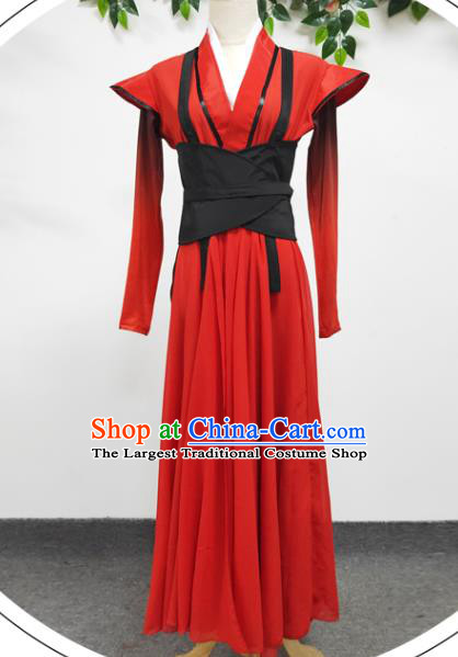 Traditional Chinese Stage Performance Clothing Cosplay Ancient Female Swordsman Red Hanfu Dress