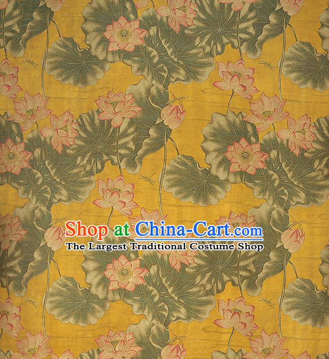 Chinese Traditional Cheongsam Silk Fabric Royal Lotus Pattern Yellow Song Brocade Gambiered Guangdong Gauze