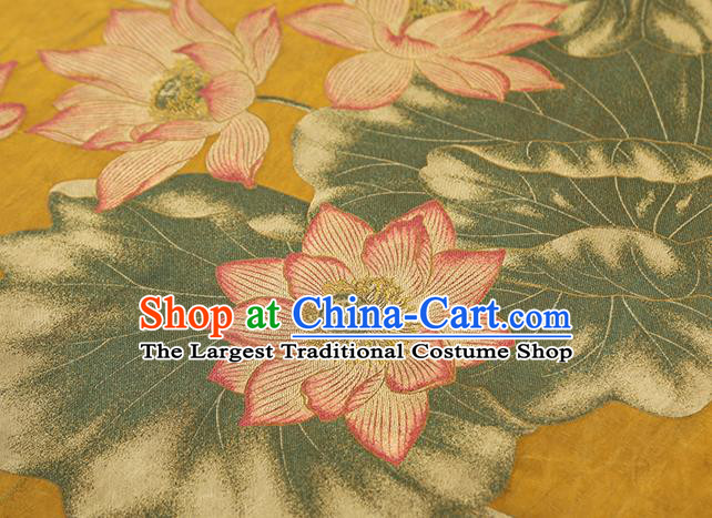 Chinese Traditional Cheongsam Silk Fabric Royal Lotus Pattern Yellow Song Brocade Gambiered Guangdong Gauze