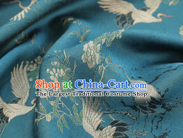 Chinese Blue Gambiered Guangdong Gauze Royal Crane Pattern Song Brocade Traditional Cheongsam Silk Fabric