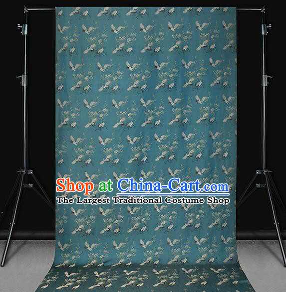 Chinese Blue Gambiered Guangdong Gauze Royal Crane Pattern Song Brocade Traditional Cheongsam Silk Fabric