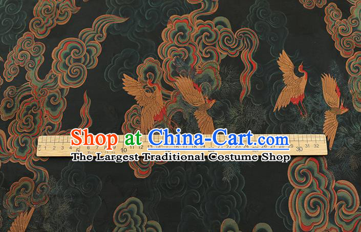 Chinese Gambiered Guangdong Gauze Traditional Cheongsam Silk Fabric Royal Cloud Crane Pattern Atrovirens Brocade