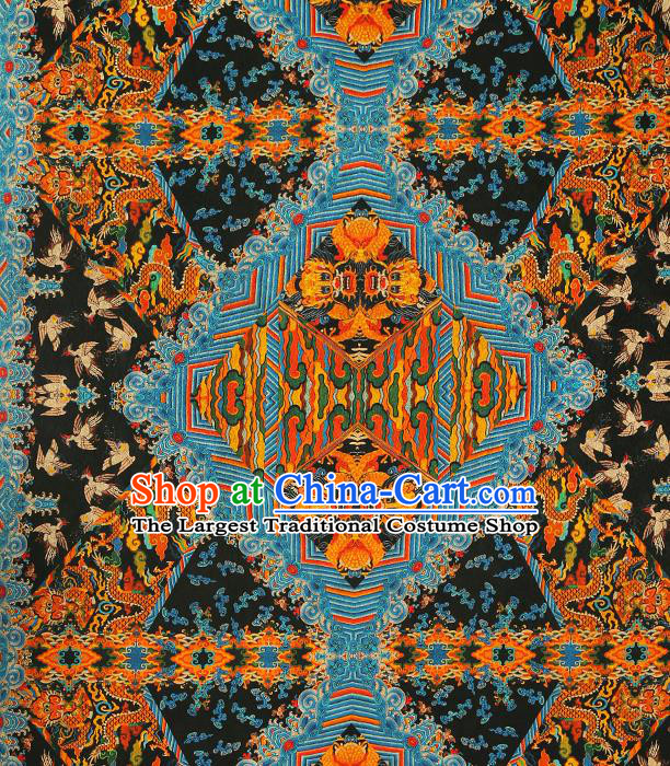 Chinese Royal Dragons Pattern Brocade Drapery Black Gambiered Guangdong Gauze Traditional Cheongsam Silk Fabric
