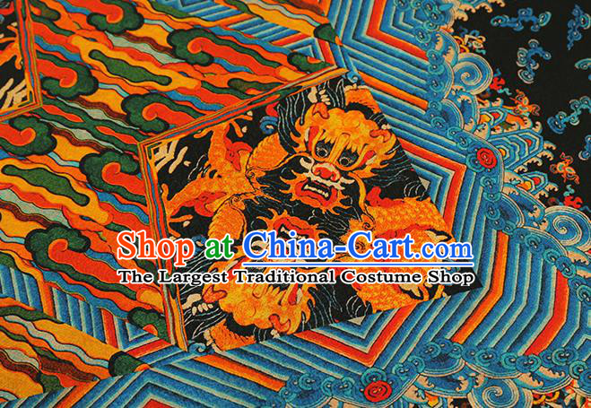 Chinese Royal Dragons Pattern Brocade Drapery Black Gambiered Guangdong Gauze Traditional Cheongsam Silk Fabric