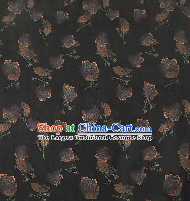 Chinese Traditional Cheongsam Silk Fabric Royal Peony Pattern Brocade Drapery Black Gambiered Guangdong Gauze