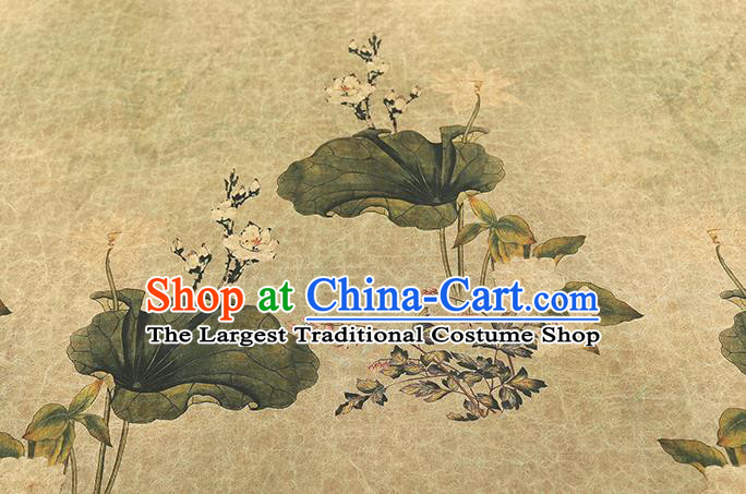 Chinese Light Green Gambiered Guangdong Gauze Traditional Silk Fabric Royal Lotus Pattern Cheongsam Drapery