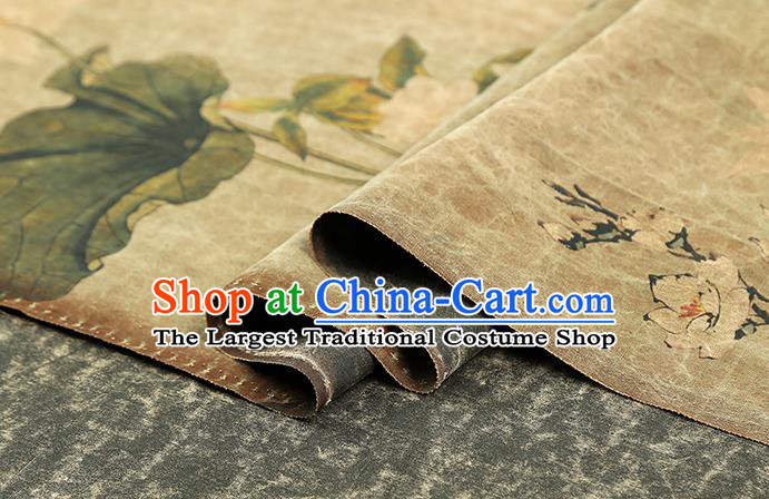 Chinese Light Green Gambiered Guangdong Gauze Traditional Silk Fabric Royal Lotus Pattern Cheongsam Drapery