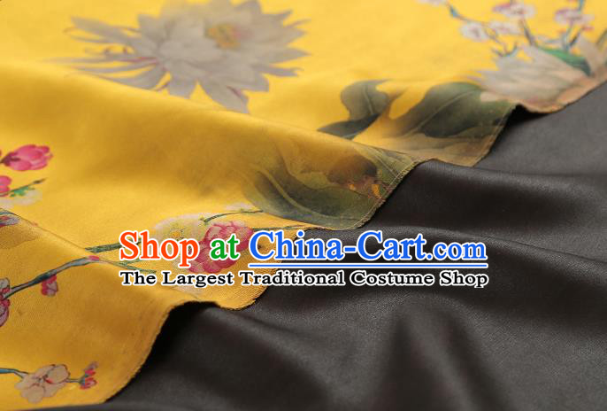 Chinese Yellow Gambiered Guangdong Gauze Traditional Silk Fabric Royal Epiphyllum Pattern Cheongsam Drapery