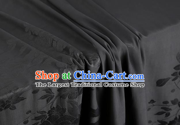 Chinese Traditional Jacquard Black Silk Fabric Gambiered Guangdong Gauze Royal Peony Pattern Cheongsam Cloth Drapery